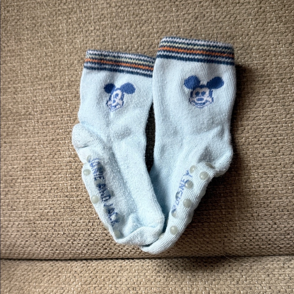 Blue Baby Socks with Mickey Mouse Design